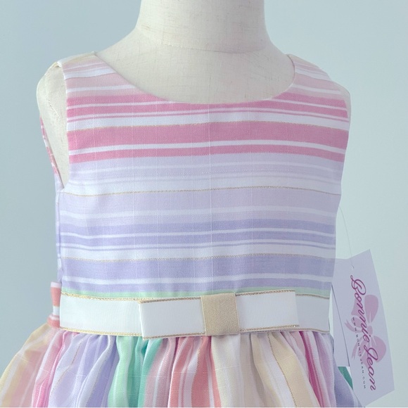 BONNIE JEAN Toddler Little Girls Striped Linen Spring Dress NWT - Picture 4 of 12